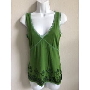 Indigo Palms‎ Denim Co Green Beaded Cotton V-Neck Tank Top XS 61-IW2146
